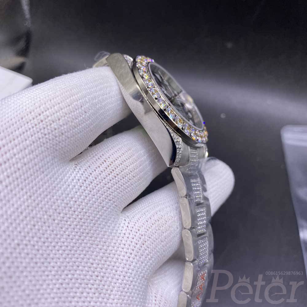 SUB 40mm diamonds bezel stainless steel silver case black dial zircon stones strap AAA MH075