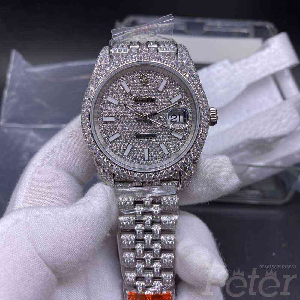 Datejust iced out swarovski diamonds silver case 40mm 2824 movement jubilee band XD270