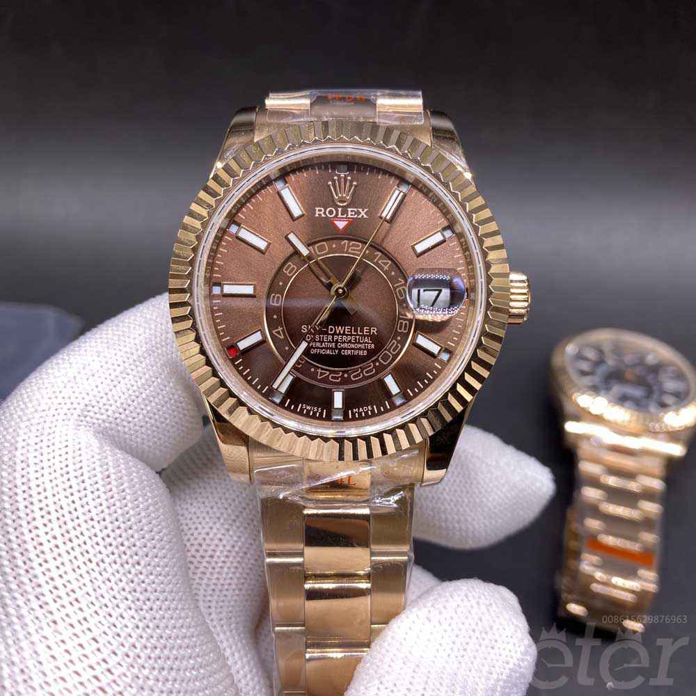 Sky-Dweller 42mm rose gold case brown dial full works 9001 automatic movement WT130