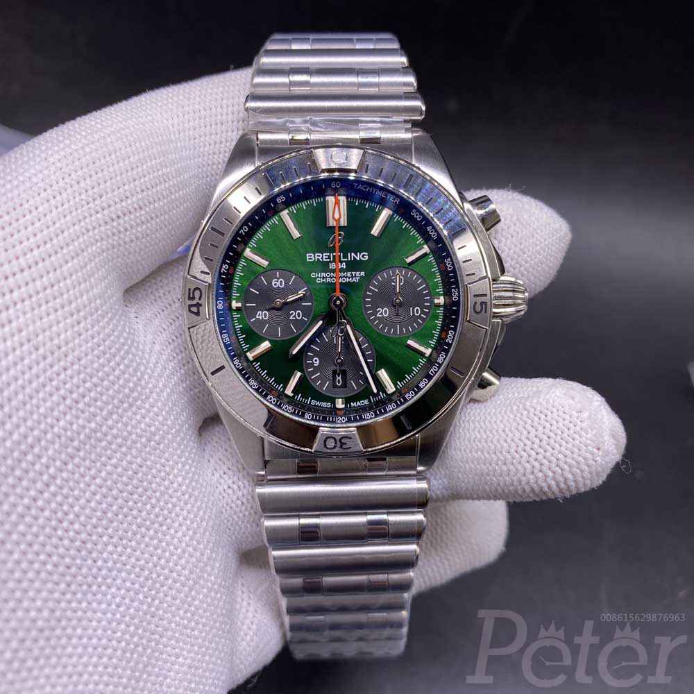 Breitling silver/green 42.5mm Swiss 1:1 grade full chronograph functions 7750 automatic TF WT255