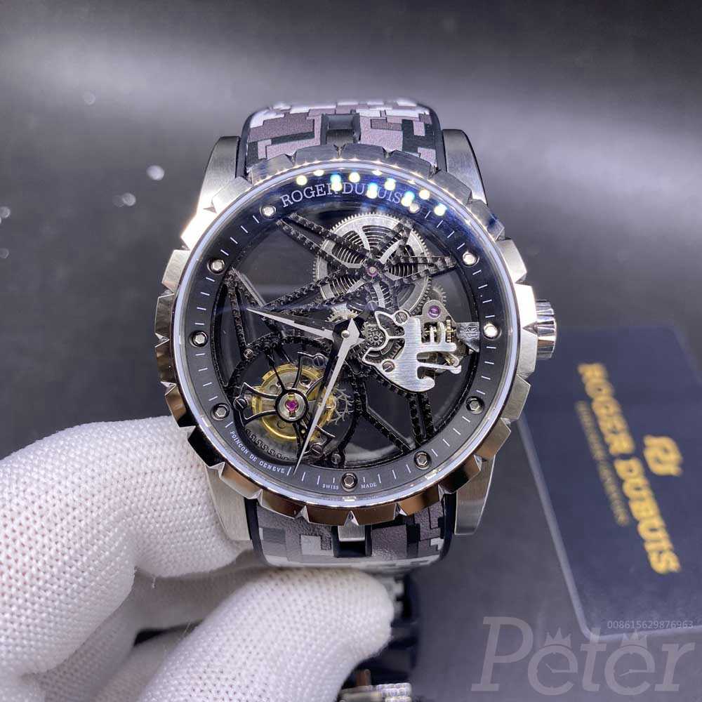 RD BBR factory tourbillon skeleton dial 44mm rubber strap top 1:1 Swiss replica Roger watch 038