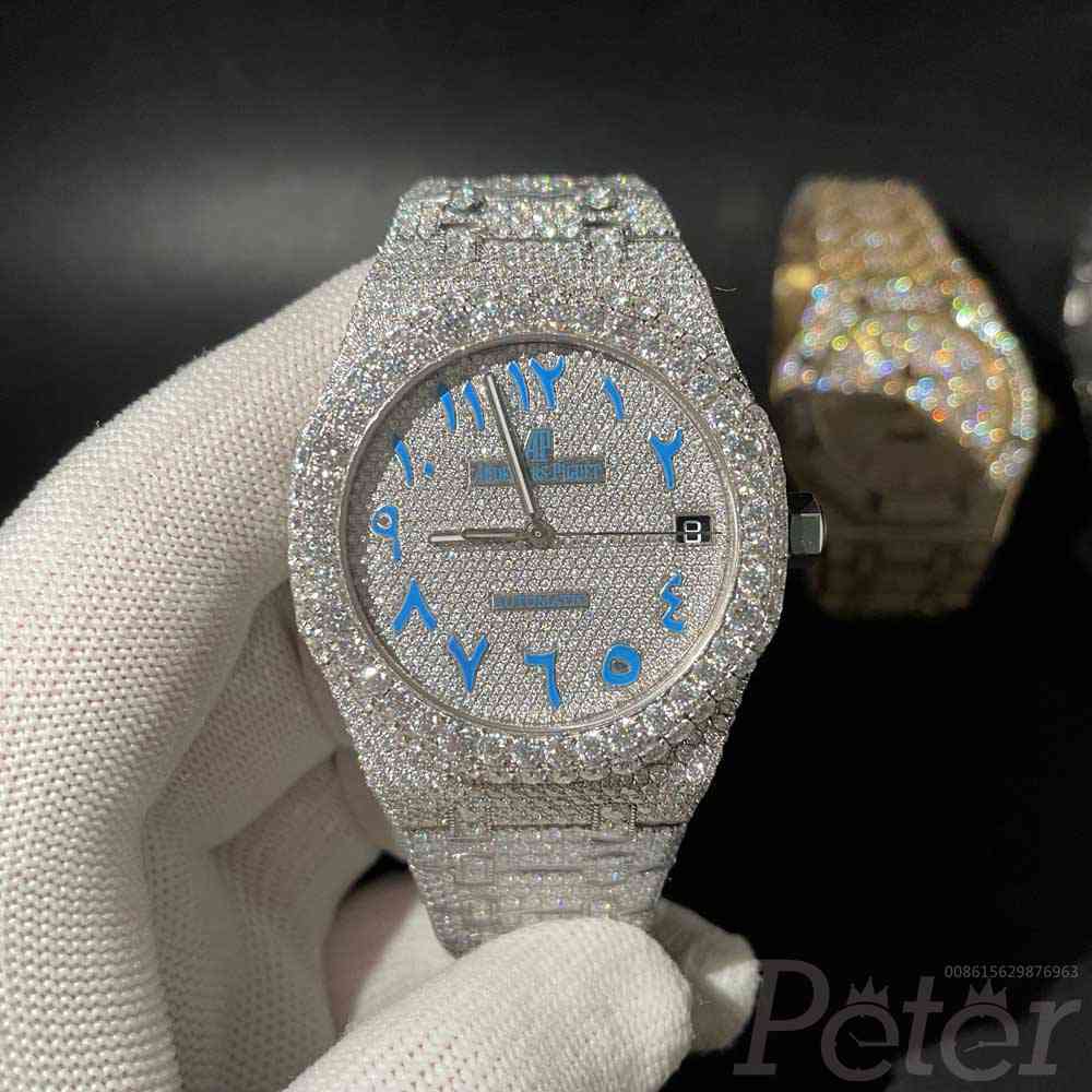 AP Moissanite diamonds shiny case blue Arabic numbers Swiss automatic can pass diamonds tester 017