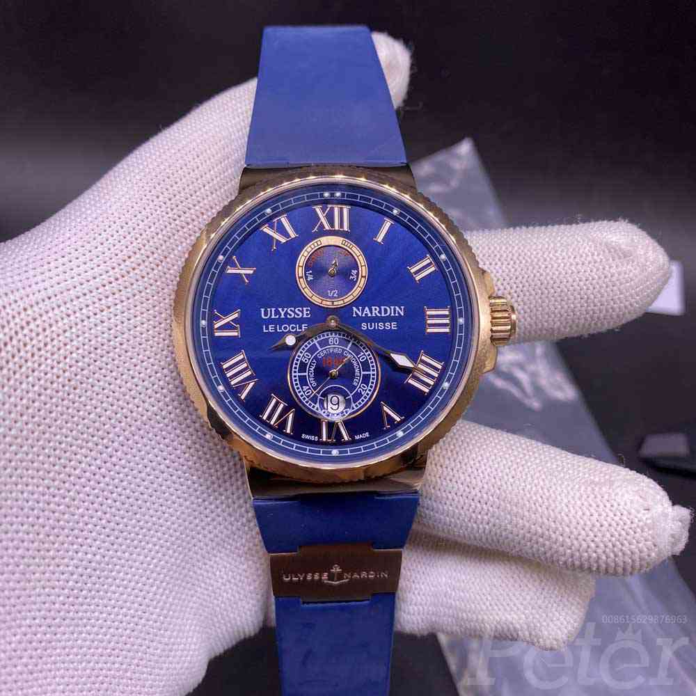 Ulysse Nardin rose gold case 47mm blue dial blue rubber automatic movement men's watch M035