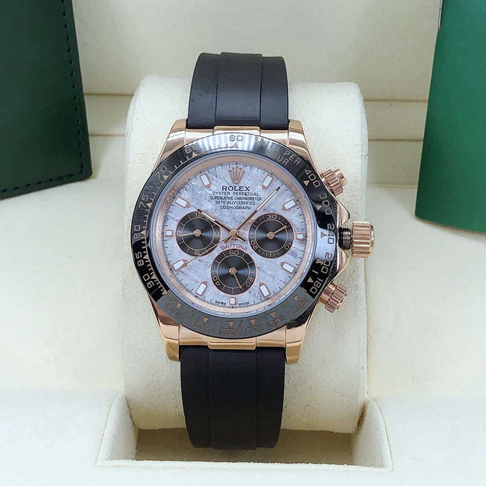 Daytona rose gold case 40mm Meteorite dial black rubber strap AAA 2813 movement men's watch S