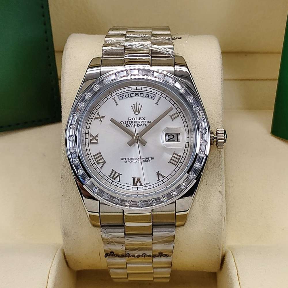 DayDate 41mm baguette diamonds bezel white dial roman numbers president band AAA men watch S