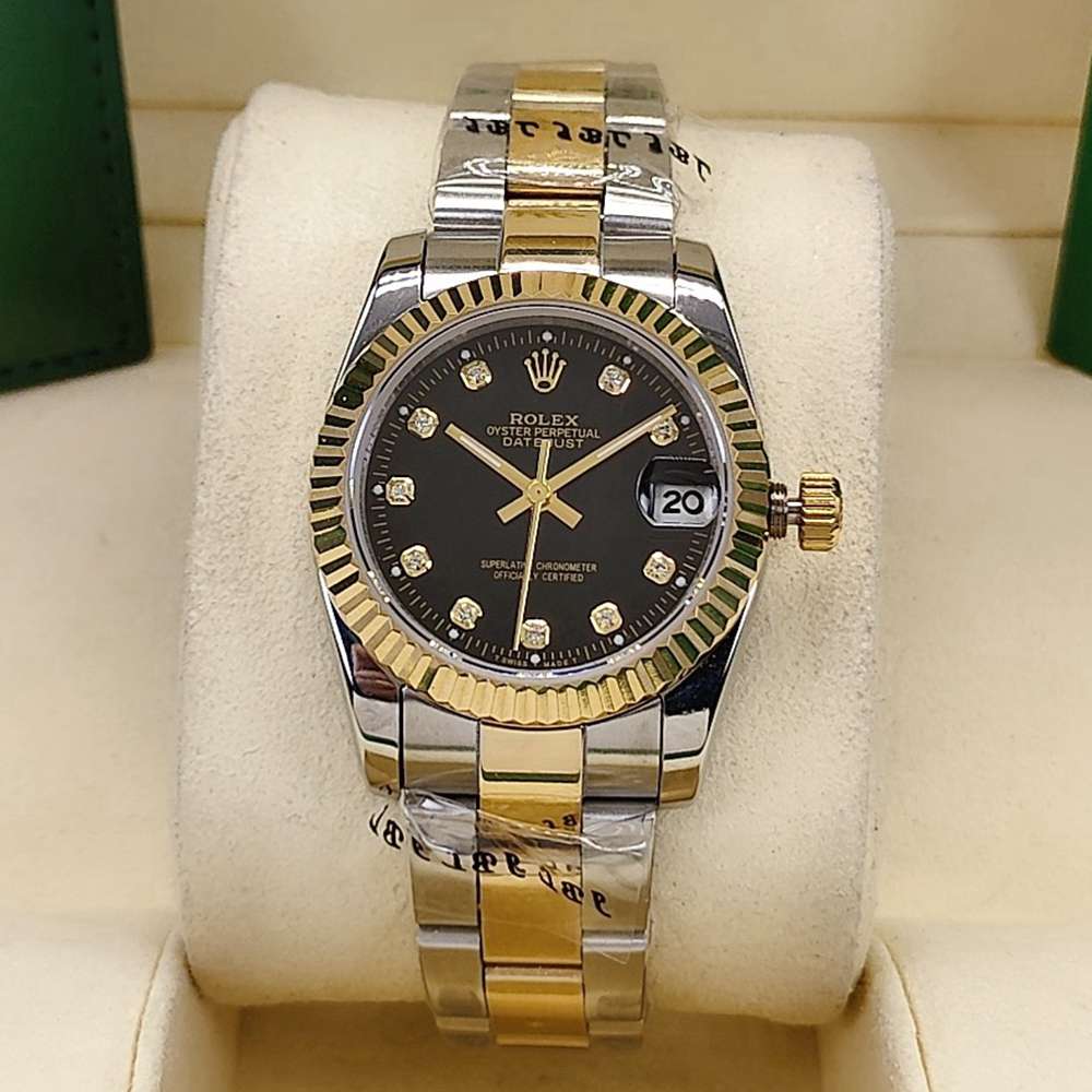 Datejust 31mm women 2tone gold case black dial diamonds numbers AAA lady watches S