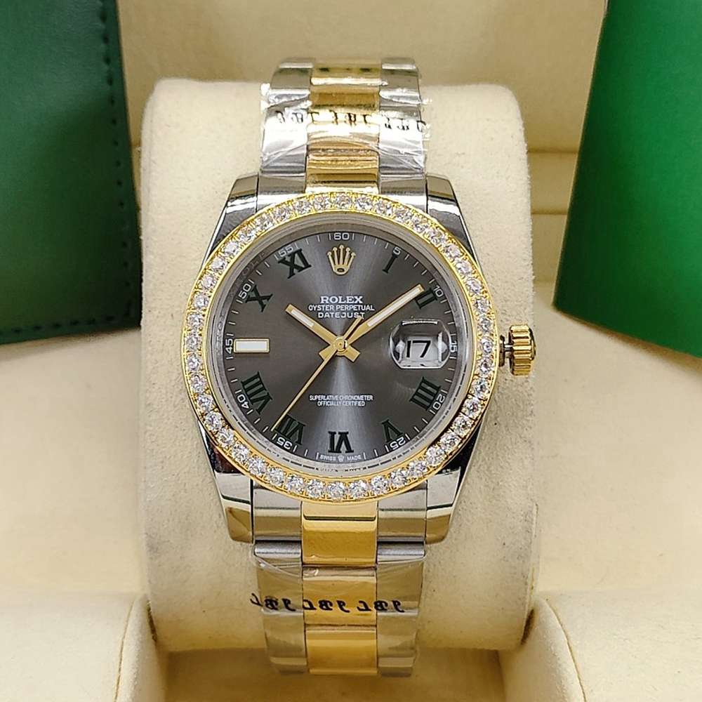 Datejust 36mm 2tone gold case gray dial roman numbers diamonds bezel AAA automatic S