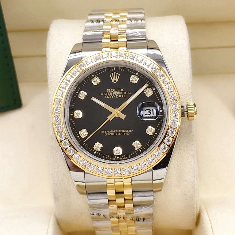 Datejust 41mm diamonds bezel two tone gold stainless steel case black dial jubilee band AAA S
