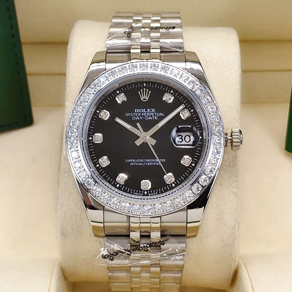 Datejust 41mm diamonds bezel silver case black dial jubilee band stones numbers S