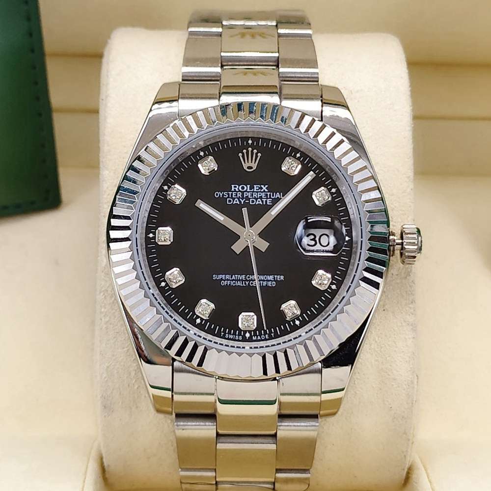 Datejust 41mm silver case black dial stainless steel 316L fluted bezel oyster band men watch S
