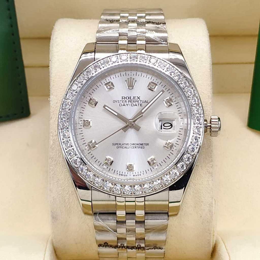 Datejust silver case 41mm silver face diamonds bezel stone numbers jubilee band men Rolex S