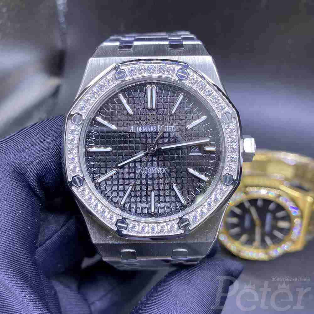 AP diamonds bezel silver case 42mm black dial AAA automatic stainless steel men's watch YC031