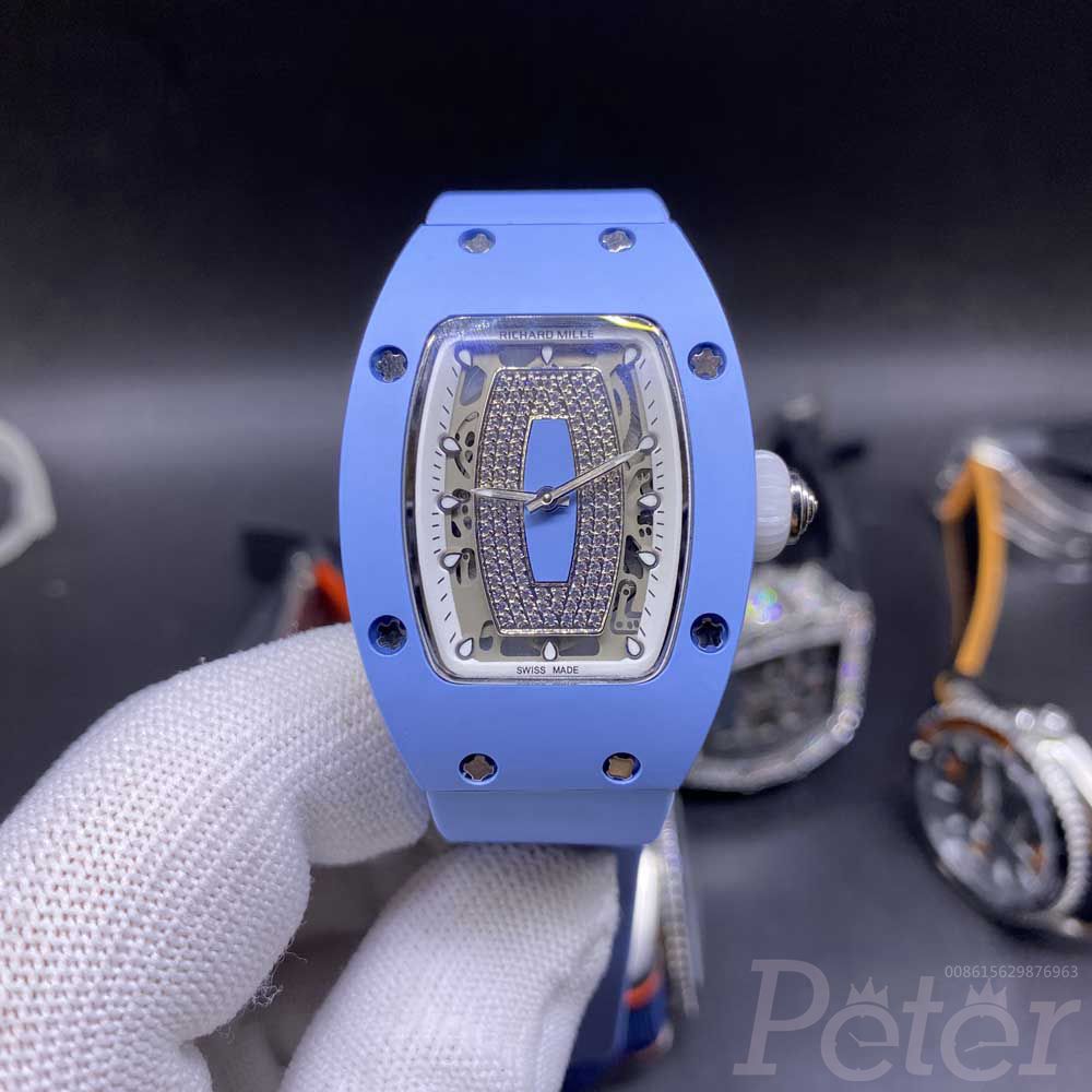 RM07-01 blue ceramic case diamonds face women size 31x45mm automatic Miyota blue rubber XD11