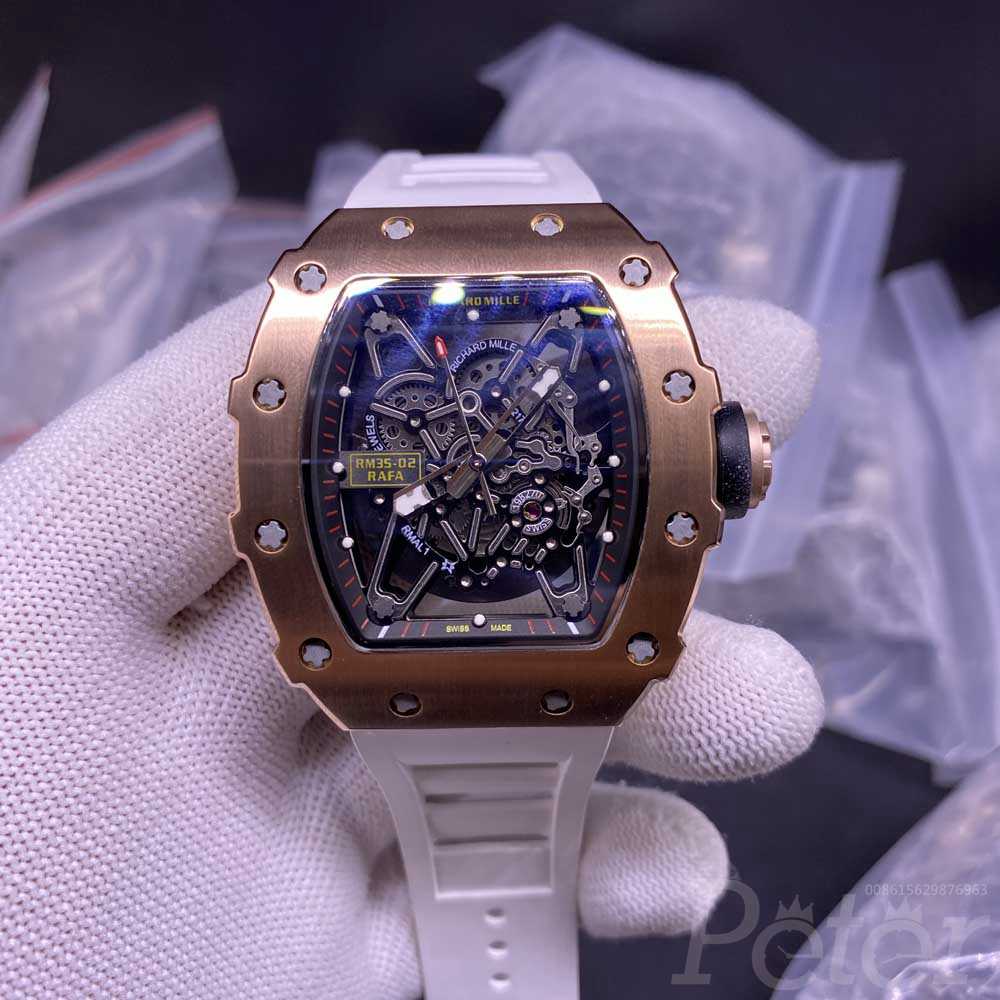 RM35-02 RAFA rose gold case 44x50mm skeleton dial white rubber strap Miyota automatic Men watch XD085