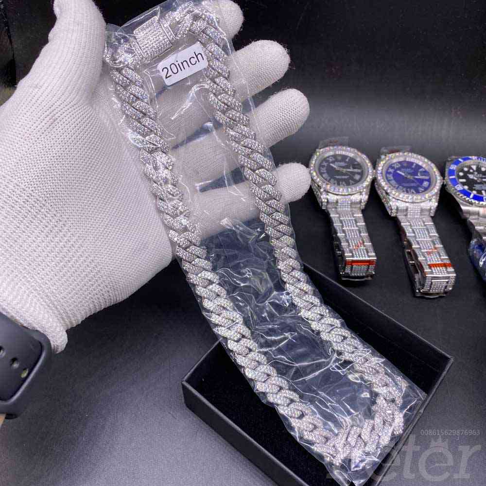 Necklace AAA Zircon diamonds 20inch cuba chains hip-hop bracelets rappers' bling stones J023