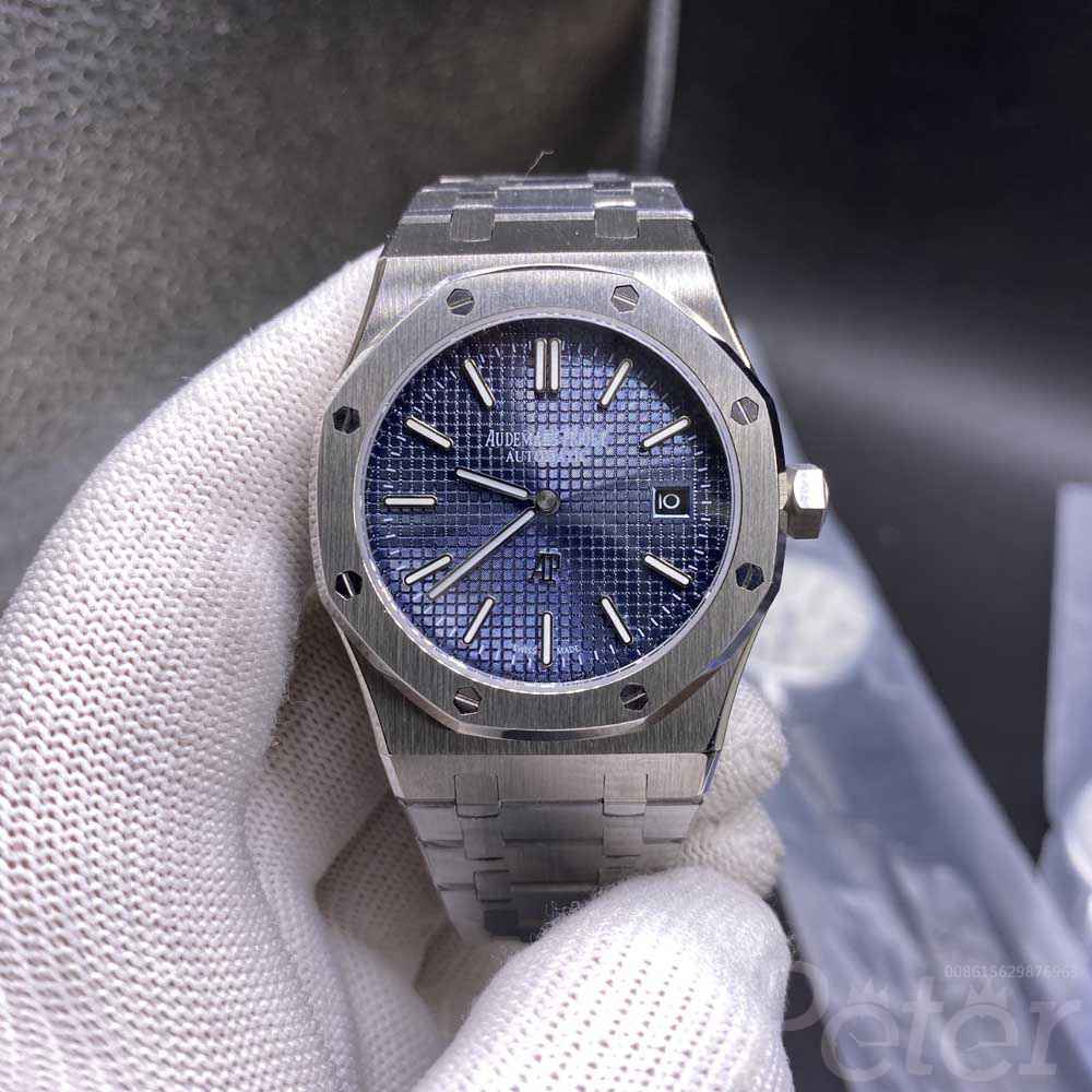 AP 39mm silver/blue AAA automatic movement blue dial glass back luxury AP replica watch YC035