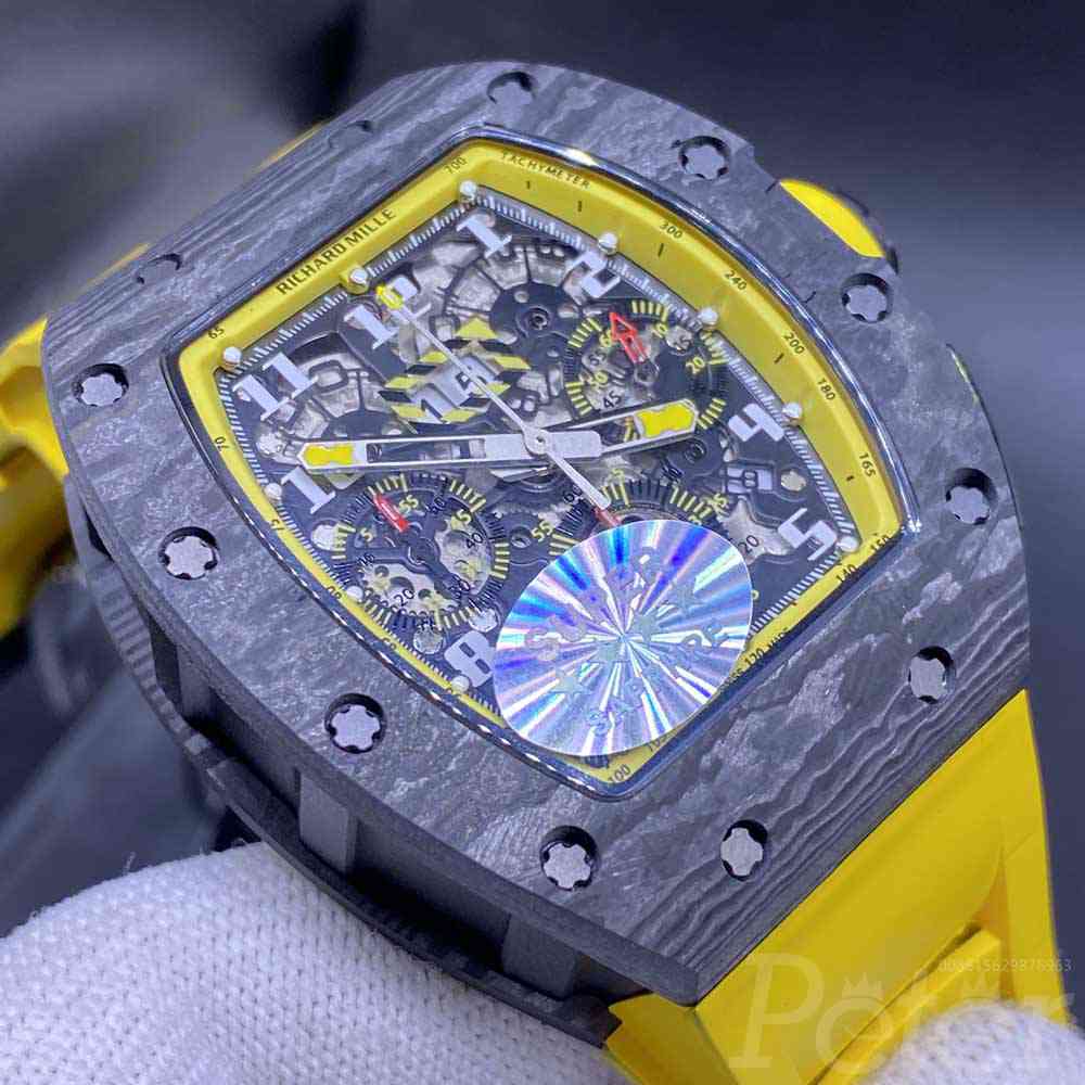 RM011 black Carbon case 42x50mm yellow rubber Chrongraph 7750 full works automatic men stopwatch M285