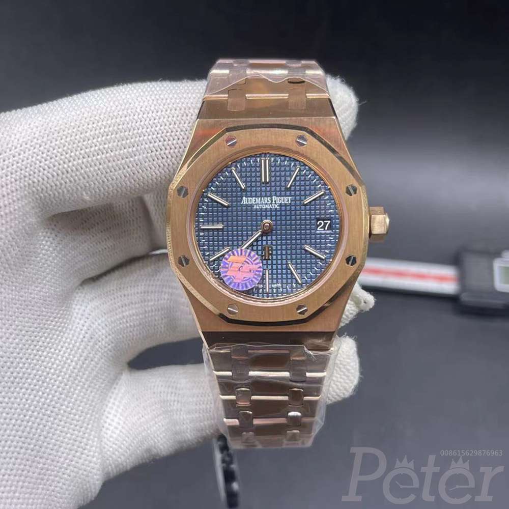AP Swiss 1:1 grade rose gold thin case 39mm automatic 9015 movement blue dial glass back M145