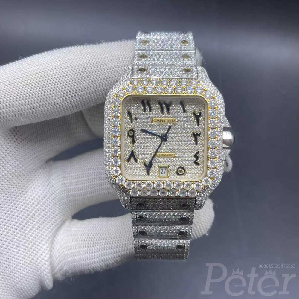 Cartier two tone yellow gold Moissanite diamonds case 38mm Swiss grade automatic luxury shiny watch H017