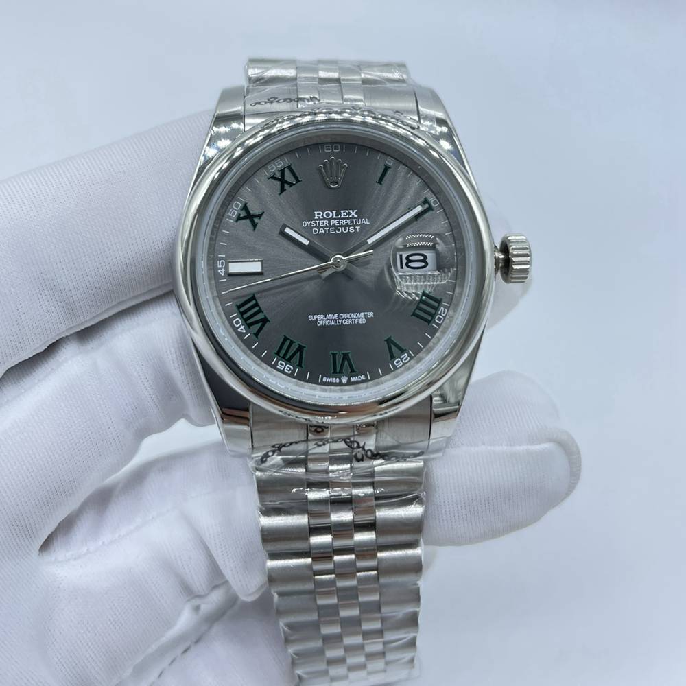 Datejust 36mm silver case gray dial green Roman numbers AAA automatic 2813 movement jubilee band S
