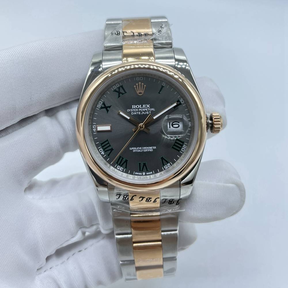 Datejust rose gold 2tone case 36mm gray dial green roman numbers AAA automatic 2813 movement S