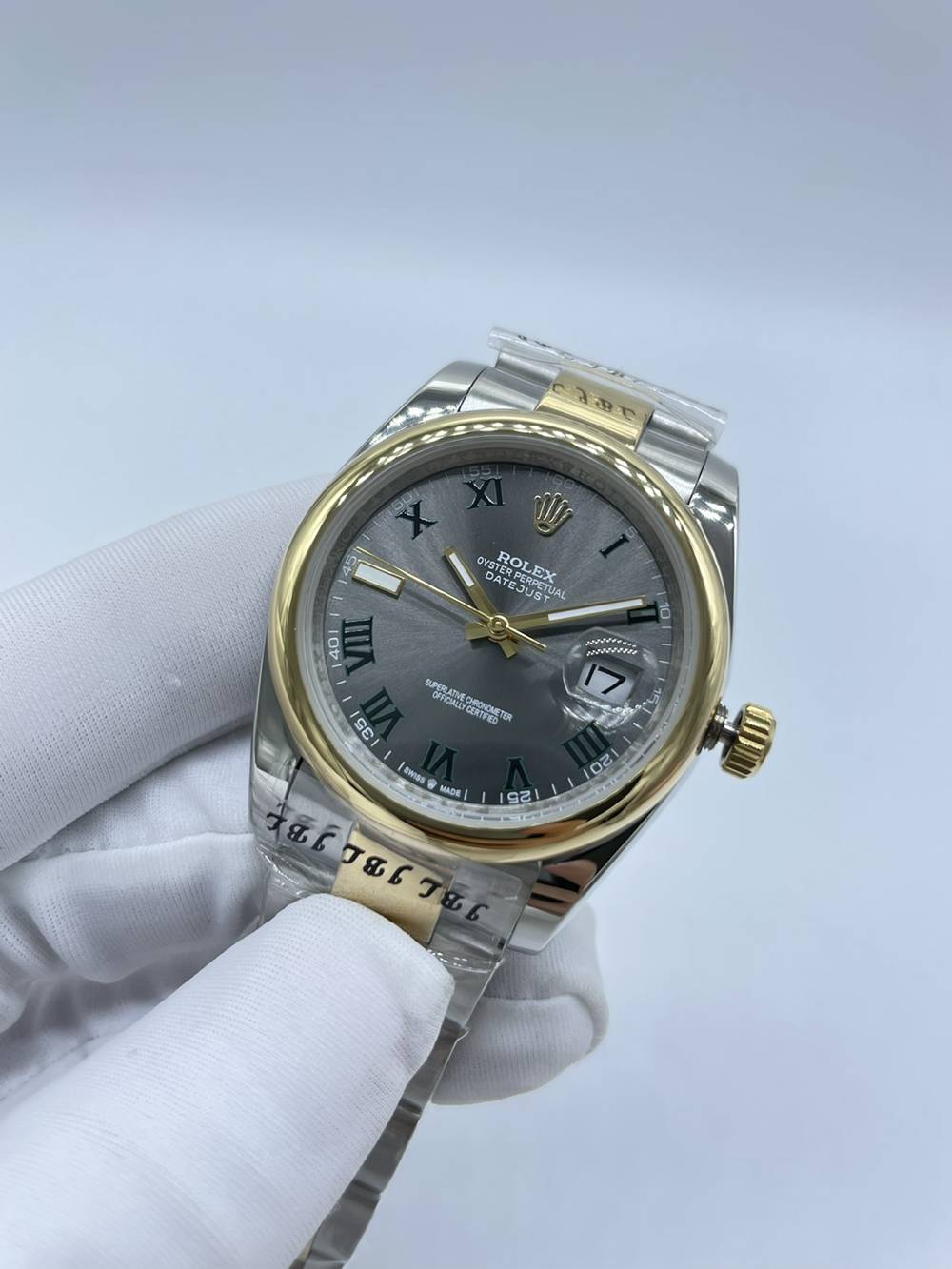 Datejust 2tone gold 36mm gray dial green Roman numbers oyster band AAA automatic S