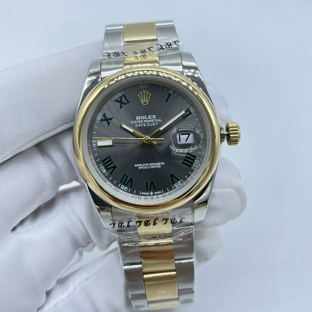 Datejust 2tone gold 36mm gray dial green Roman numbers oyster band AAA automatic S