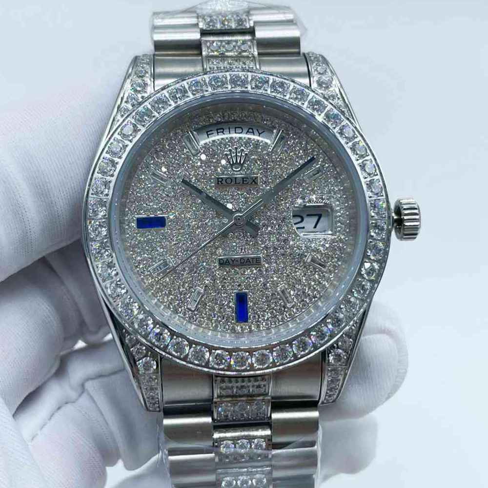 DayDate 41mm silver case diamonds face blue stones 6 9 clocks AAA automatic men watch S045