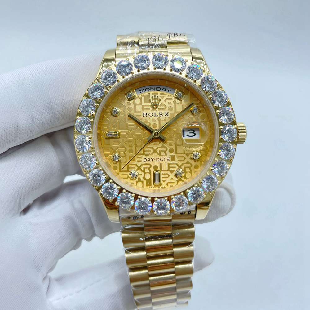 DayDate 43mm gold case computer dial pronset diamonds bezel AAA automatic 2813 gold/silver/black S03