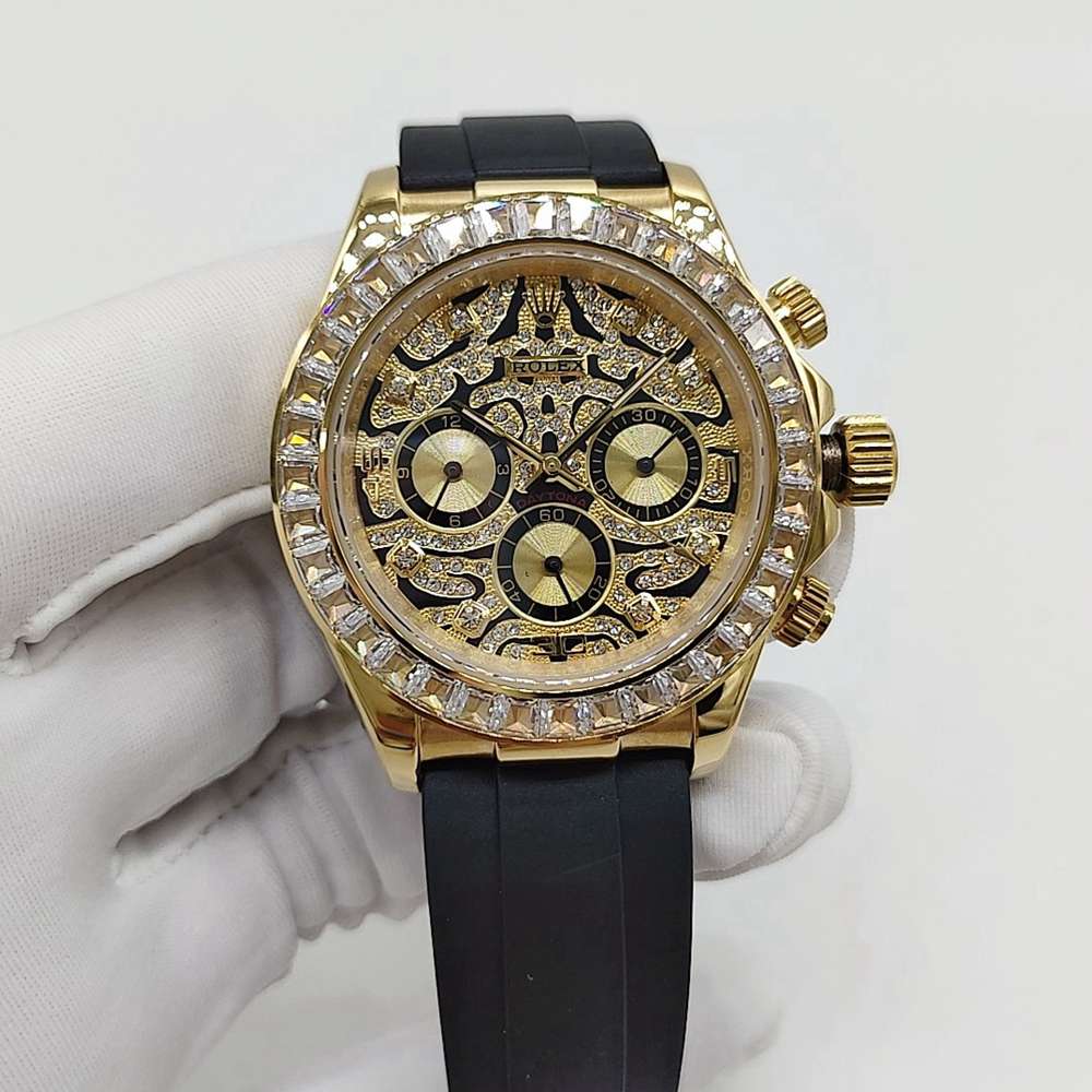 Daytona Leopard face gold case 40mm AAA automatic 2813 movement black rubber strap Men luxury watch S035