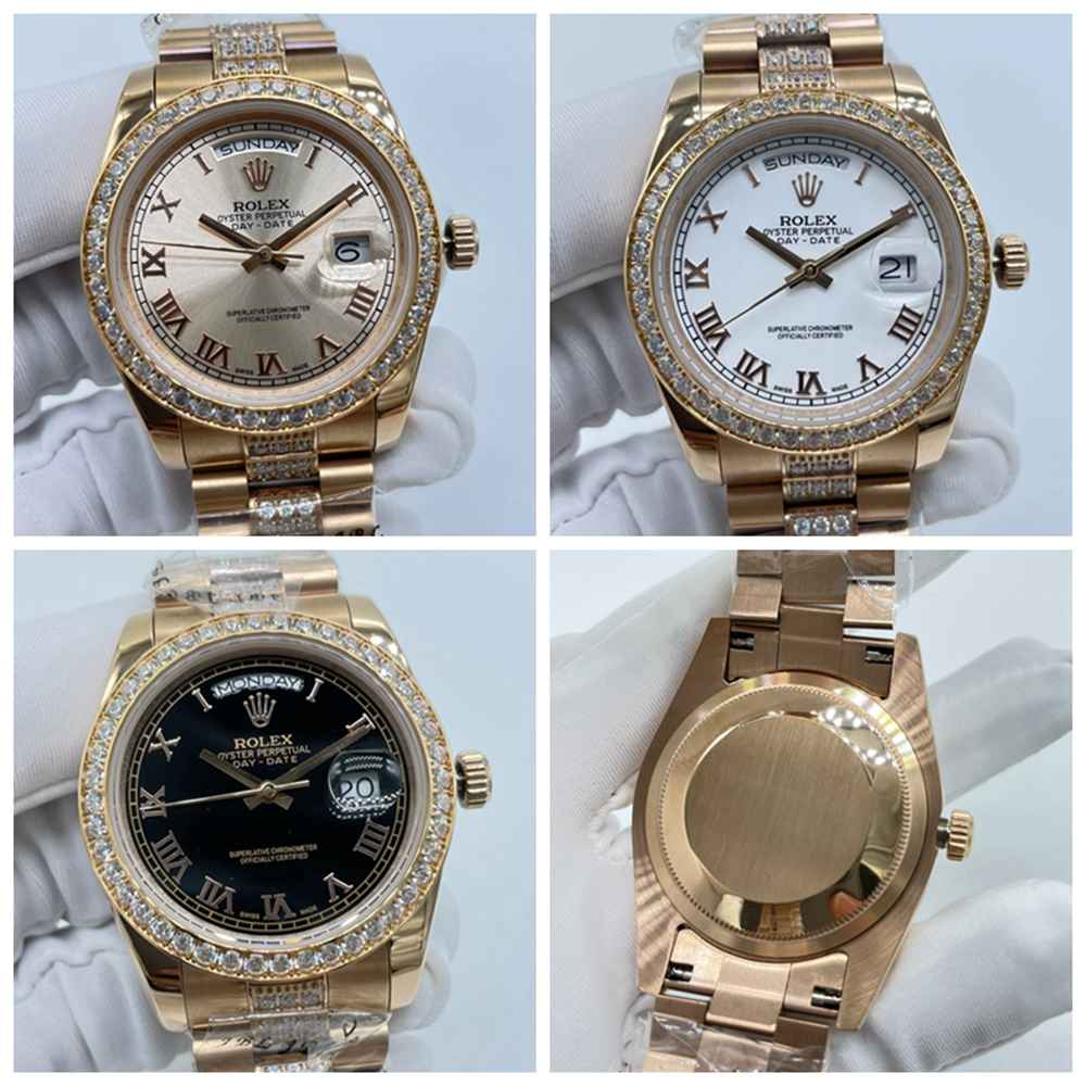 DayDate 36mm rose gold case roman numbers diamonds bezel AAA automatic rose/white/black dials S04