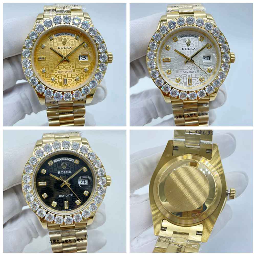 DayDate 43mm gold case computer dial pronset diamonds bezel AAA automatic 2813 gold/silver/black S03