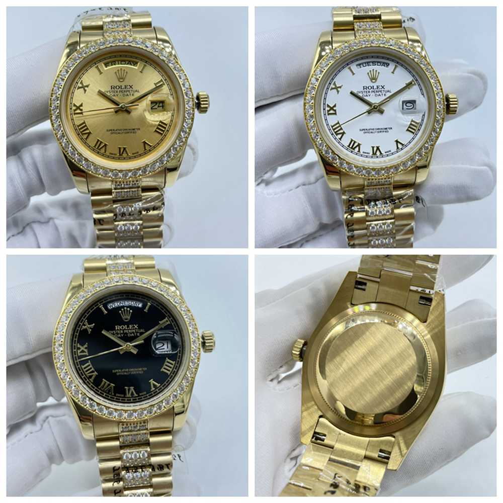 DayDate 36mm gold case roman numbers diamonds in the middle of the strap AAA automatic S04