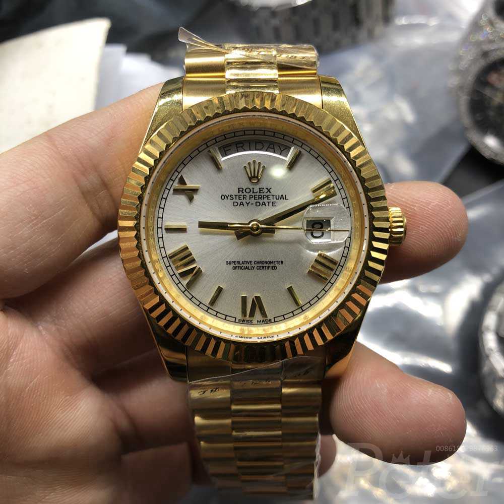 DayDate gold case 41mm silver dial roman numbers fluted bezel president band AAA automatic watch S026