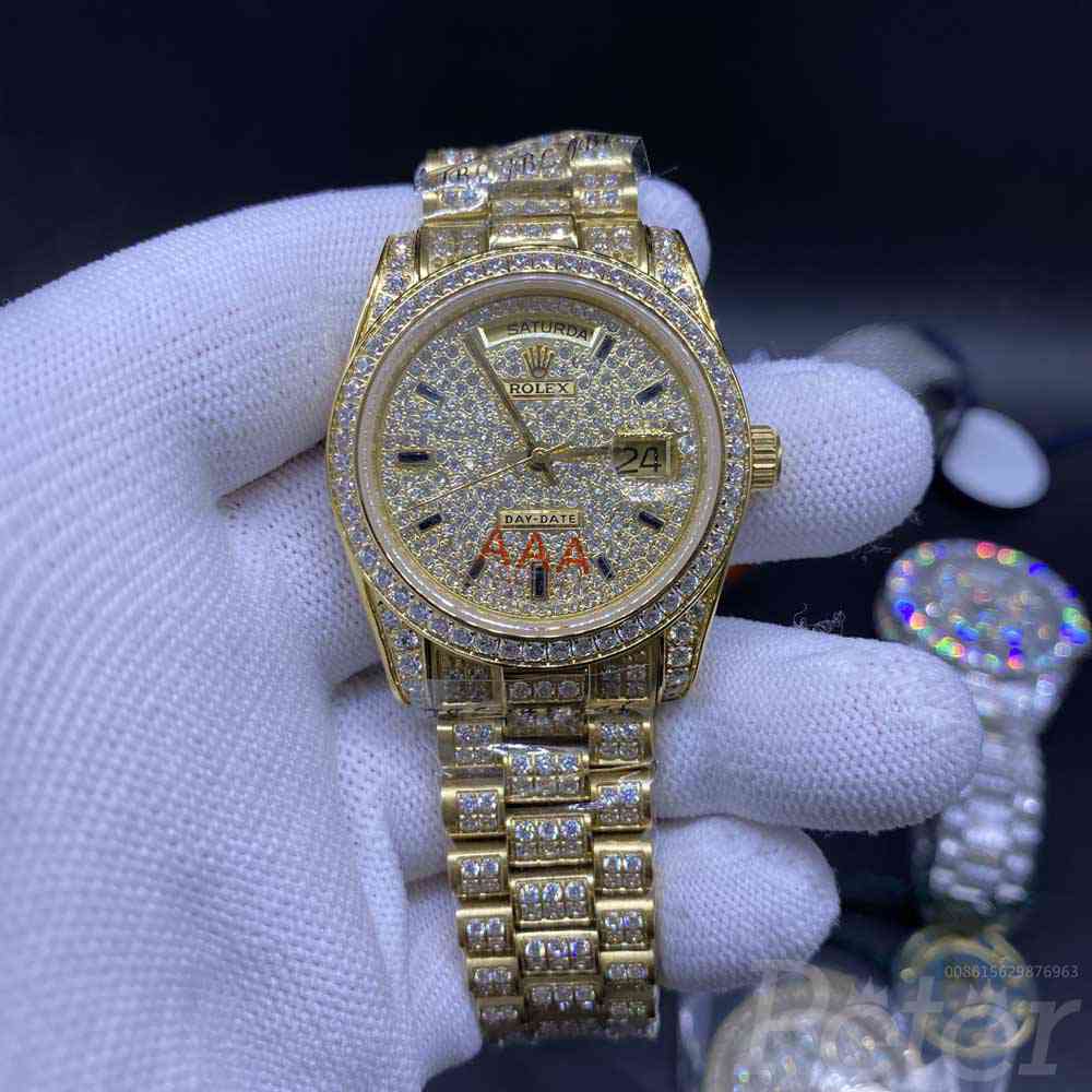 DayDate 36mm AAA diamonds gold case black stone numbers president band 2813 automatic women MH097