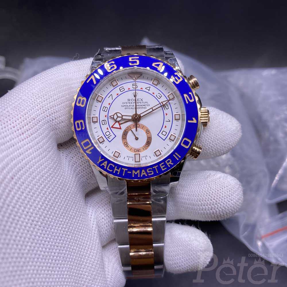 YM II BP 7750 rose gold two tone case 42.5mm blue bezel chronograph white dial men stopwatch F140