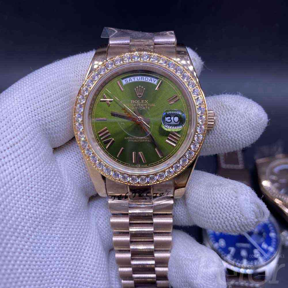 DayDate AAA rose gold case 40mm green dial roman numbers diamonds bezel president bracelet automatic S030