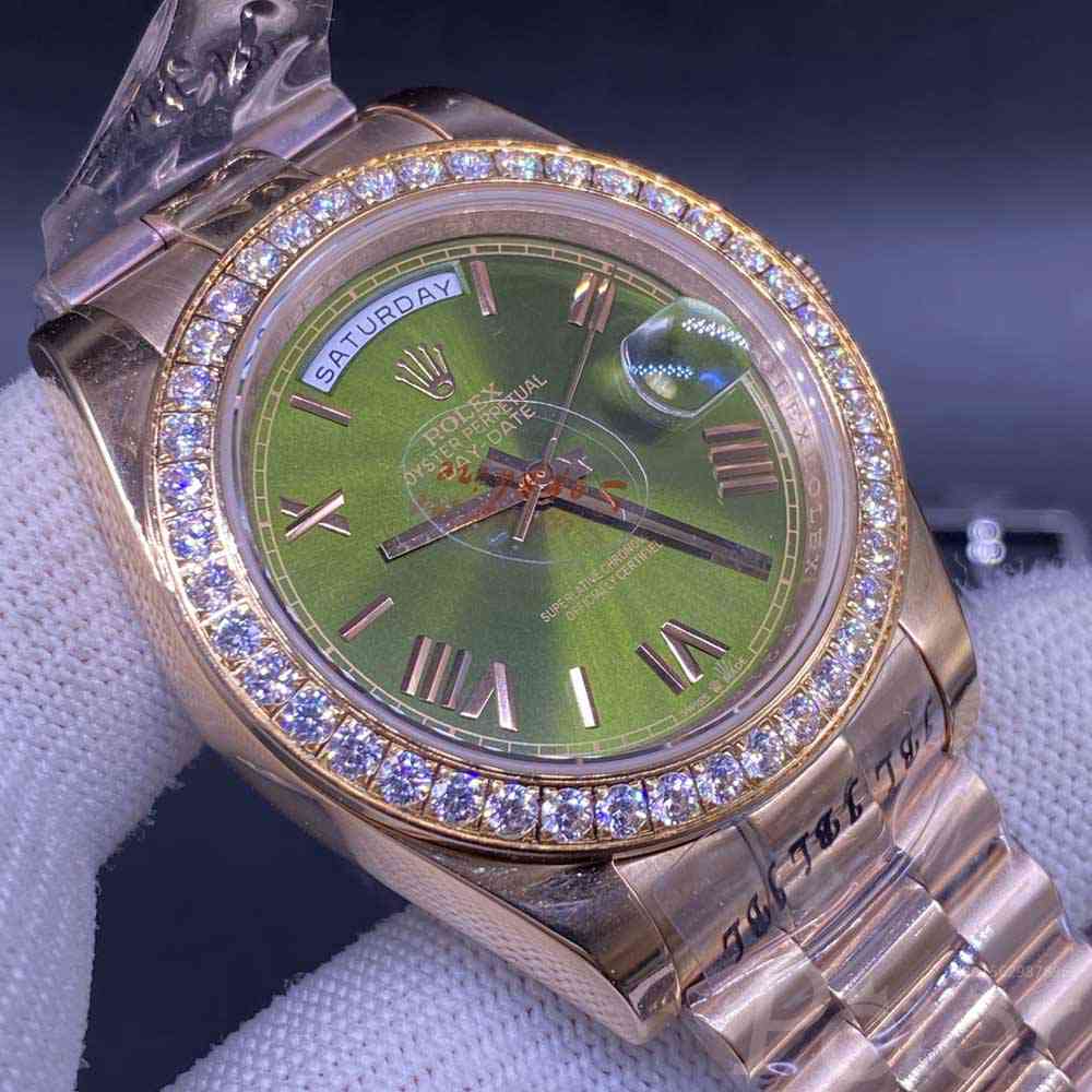 DayDate AAA rose gold case 40mm green dial roman numbers diamonds bezel president bracelet automatic S030