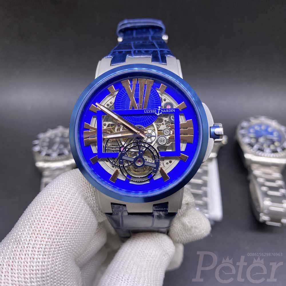 Ulysse Nardin AAA automatic Titanium case 45mm blue bezel blue dial blue leather strap Lxxx35