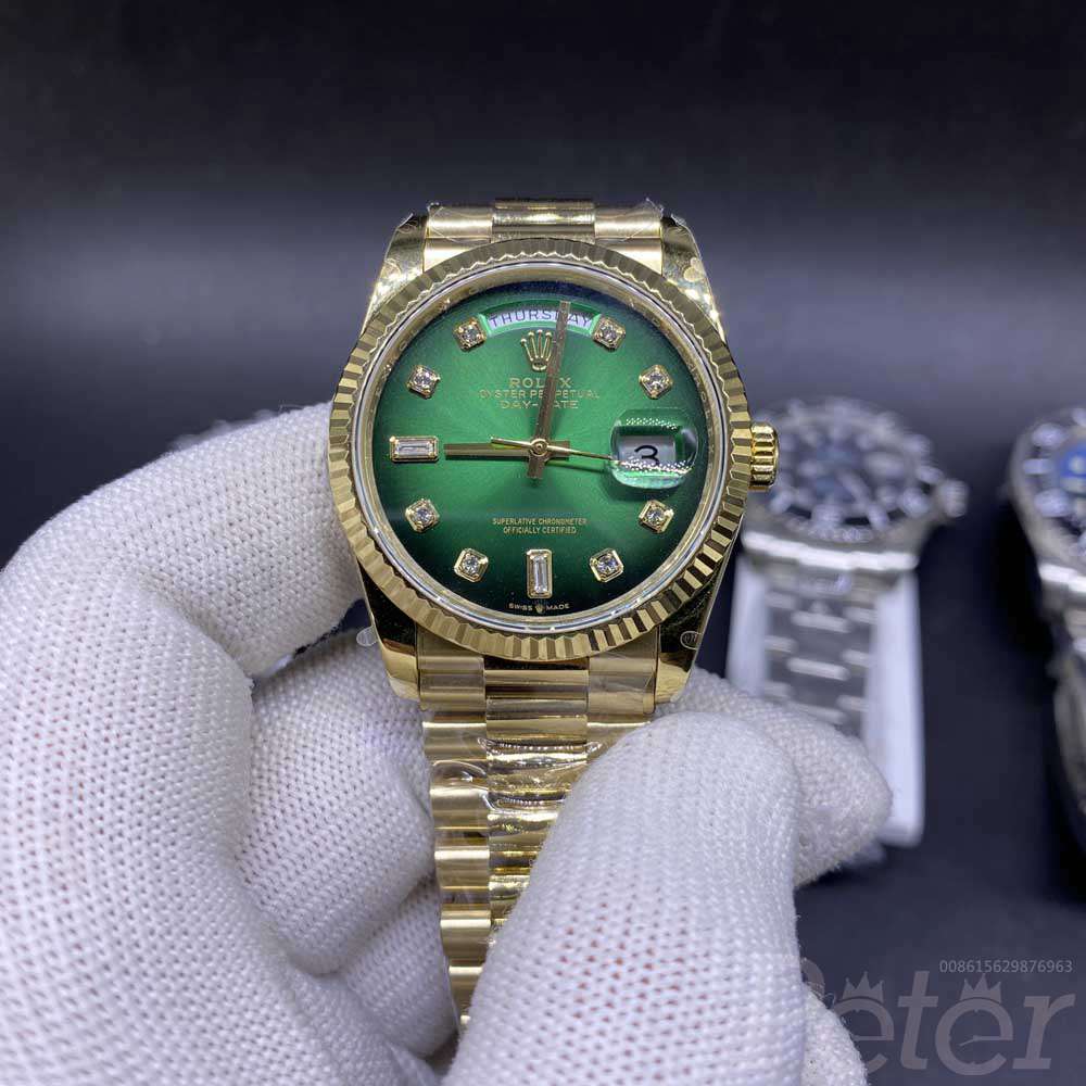 DayDate Swiss gold case 36mm green dial fluted bezel president band BP factory 2836 movement women watch F135