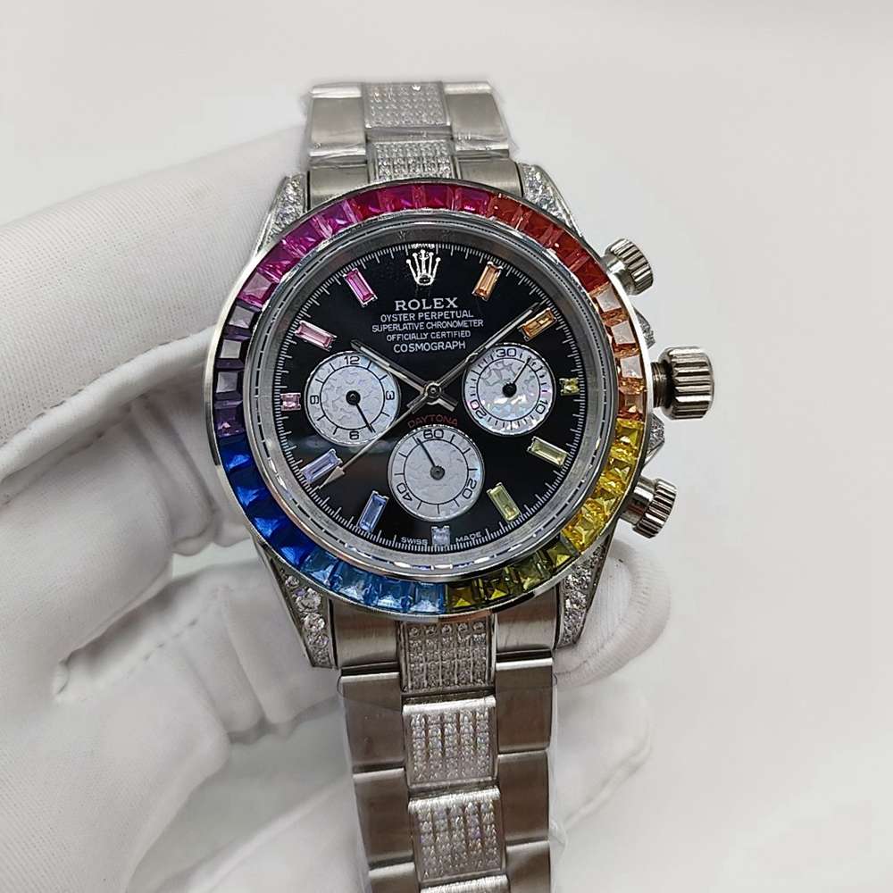 Daytona rainbow bezel silver case 40mm AAA automatic colorful numbers S080