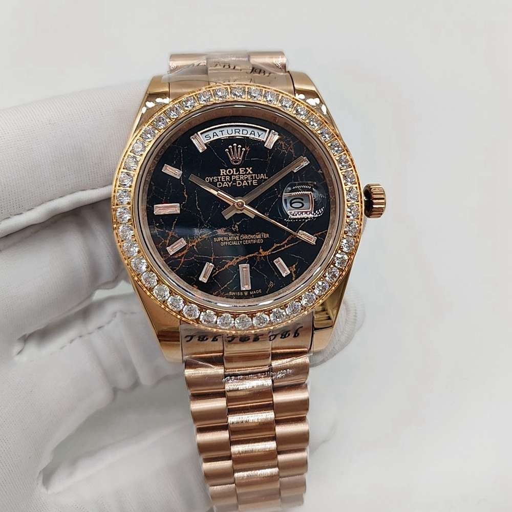 DayDate rose gold case 41mm AAA automatic Eisenkiesel set with diamonds dial replica Rolex Sxx30