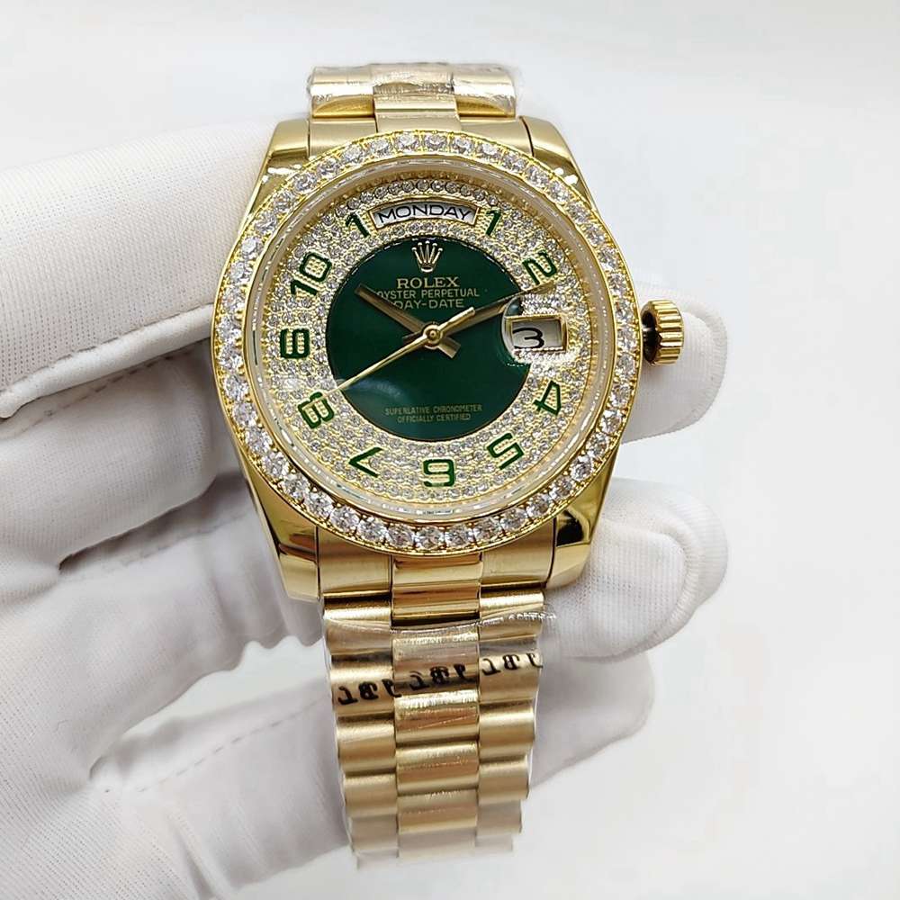 DayDate AAA 36mm gold case diamonds green dial diamonds bezel president bracelet automatic Sx30