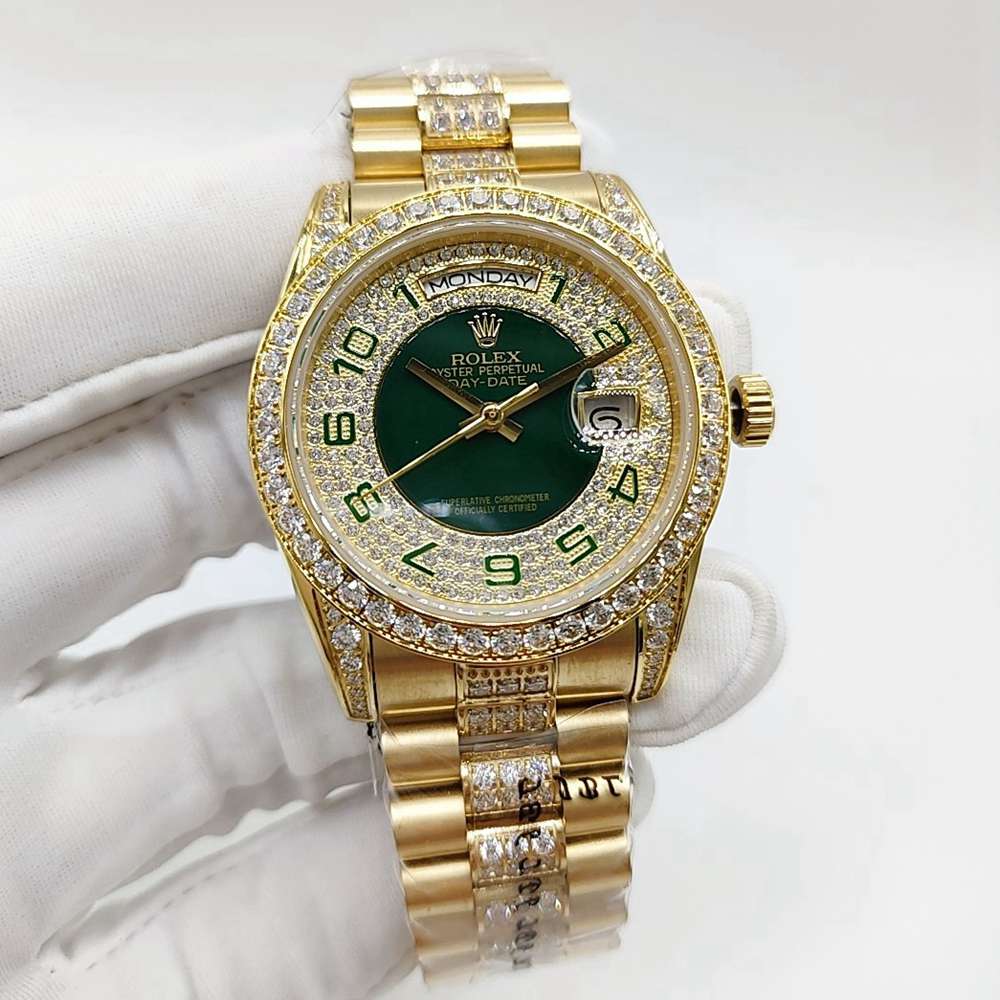 DayDate AAA 36mm gold case diamonds bezel green diail president bracelet automatic 2813 women watch Sxx50