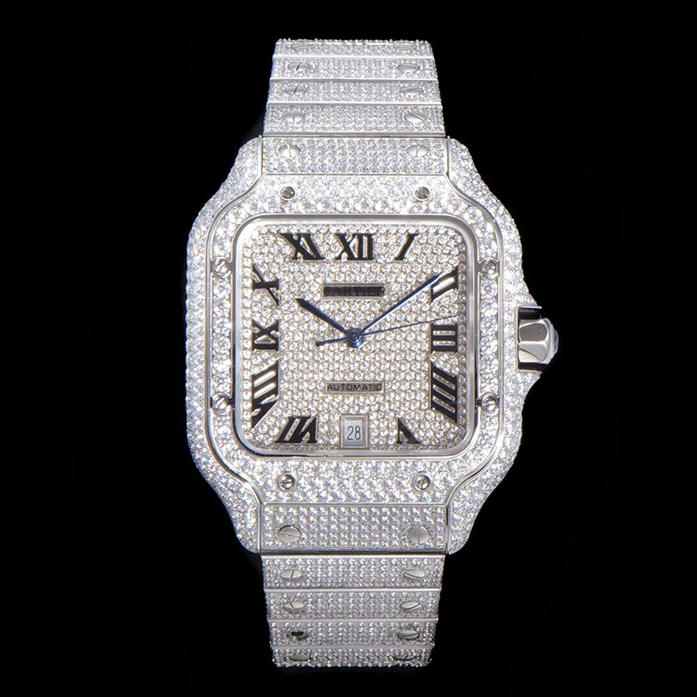 Cartier Swarovski stones silver case 40mm Roman numbers diamonds dial SmartLink Santos 2824 automatic watch XD33