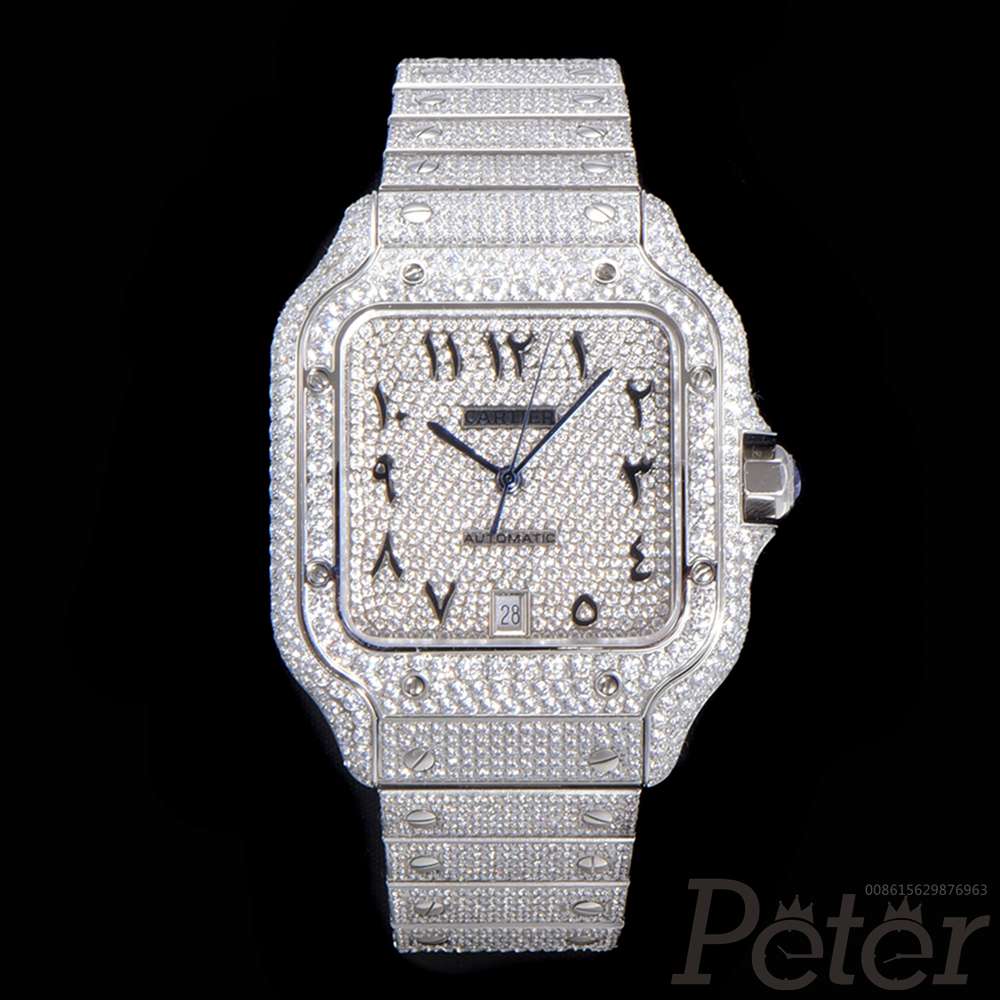 Cartier Swarovski diamonds case 40mm Arabic numbers 2824 automatic Santos QuickSwitch SmartLink XD34