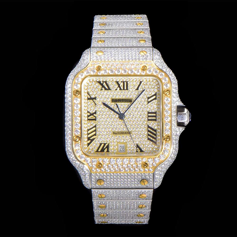 Cartier Swarovski diamonds two tone gold Roman numbers 2824 automatic Santos SmartLink high grade XD34