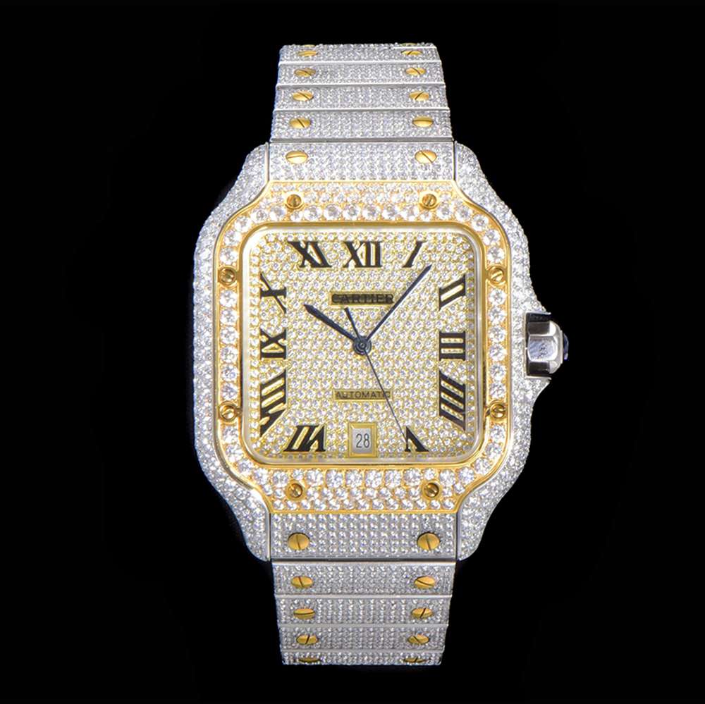 Cartier Swarovski diamonds two tone gold Roman numbers 2824 automatic Santos SmartLink high grade XD34