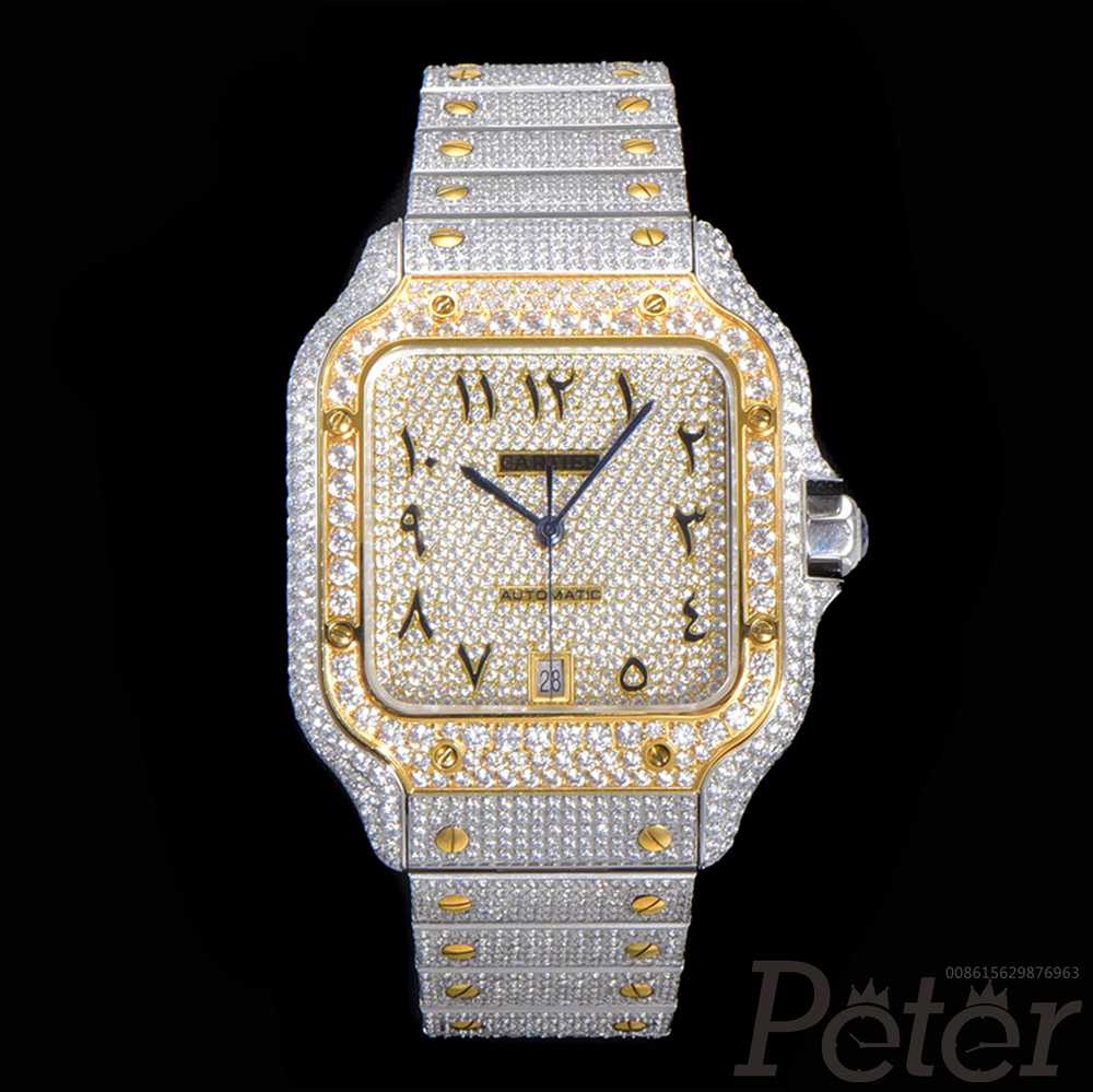 Cartier Santos top grade diamonds two tone gold 40mm Arabic numbers 2824/9015 automatic QuickSwitch SmartLink XD34