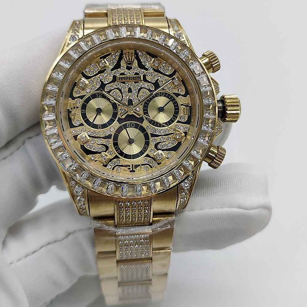 Daytona AAA gold case 40mm Leopard dial baguette diamonds bezel automatic 2813 movement men watch S080